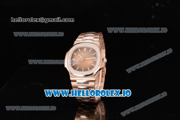 Patek Philippe Nautilus Miyota 9015 Automatic Rose Gold Case Brown Dial With Stick Markers Rose Gold Bracelet - Click Image to Close